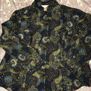 Blouse -Suede Feel, brown with green paisley